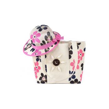 Set de geanta cu imprimeu floral si palarie