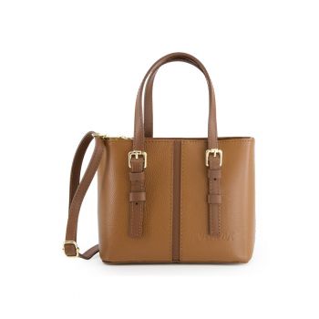 Geanta crossbody dama  din piele naturala maro - dimensiuni 20x17x9cm - curea detasabila max 125cm