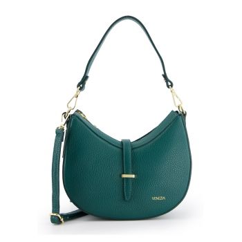 Geanta crossbody dama  piele naturala - verde - 14x24x9cm - cu manere si curea detasabile