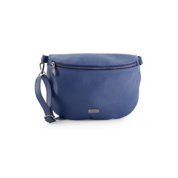 Geanta crossbody din piele naturala  albastra - 20x28x4cm - cu curea detasabila - 1 compartiment interior - 1 compartiment exterior.