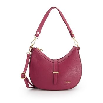 Geanta dama  bordeaux din piele naturala - 14x24x9cm - cu curea de umar detasabila - 43cm