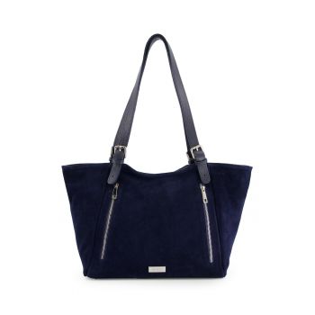 Geanta dama  shopper granat cu 3 buzunare - 27x45x11cm - piele intoarsa - manere reglabile