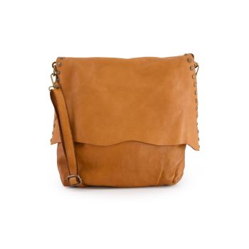 Geanta messenger mare -  piele naturala - maro - 31x33x8cm - cu 3 buzunare interioare - curea detasabila max 111cm