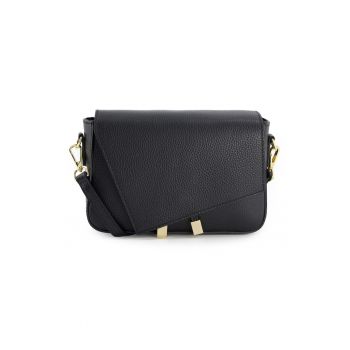 Geanta messenger  piele naturala - neagra - 16x23x7cm - curea detasabila 120cm