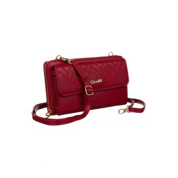 Etui din piele ecologica cu detalii brodate