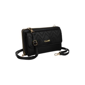 Etui din piele ecologica cu detalii brodate