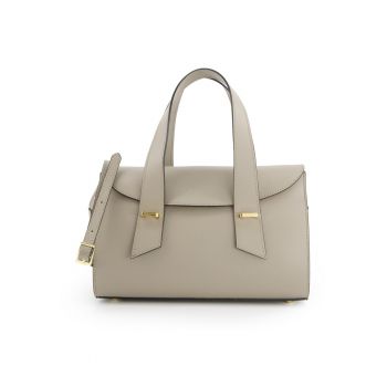 Geanta crossbody dama  piele naturala - bej - 19x30x10cm - curea detasabila - 1 buzunar interior