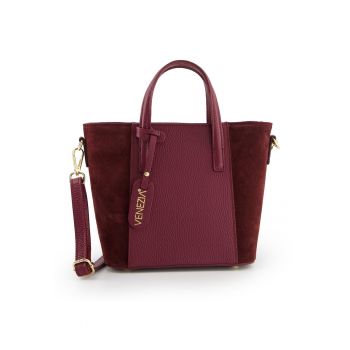 Geanta crossbody dama  piele naturala - bordeaux - 19x27x11cm - curea detasabila max 120cm