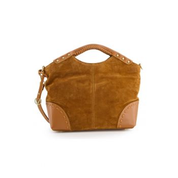 Geanta crossbody  din piele intoarsa maro - dimensiuni 29x26x10cm - curea detasabila 115cm