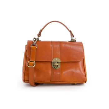 Geanta crossbody din piele naturala  maro - 17x26x10cm - cu curea detasabila - 2 compartimente interioare