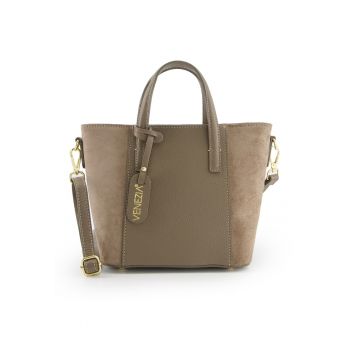 Geanta crossbody din piele naturala  maro - 19x27x11cm - cu curea detasabila de max. 120cm