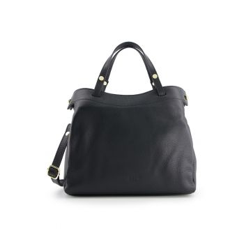 Geanta crossbody din piele naturala  neagra - 31x26x10cm - cu 3 compartimente interioare - curea detasabila max 115cm