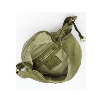 Geanta crossbody din piele naturala  verde - 37x19x3cm - cu curea reglabila - 1 buzunar interior - 1 buzunar exterior