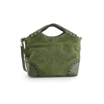 Geanta dama crossbody  din piele intoarsa verde - 26x29x10cm - curea detasabila 115cm