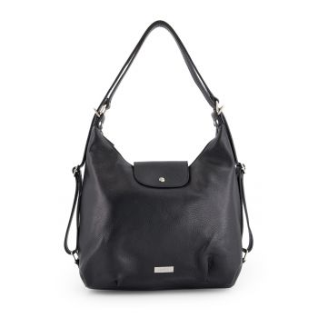 Geanta dama  neagra din piele naturala - model shopper - 35x36x13cm - cu functie de rucsac