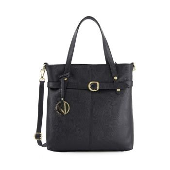 Geanta dama  shopper din piele naturala - neagra - 32x30x10cm - cu manere de 51cm - curea detasabila max 114cm - 2 buzunare interioare