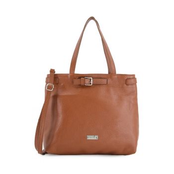 Geanta dama  shopper - piele naturala - maro - 32x36x12cm - 3 buzunare interioare - curea detasabila 126cm