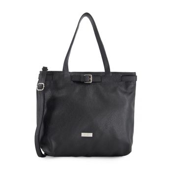 Geanta dama  shopper piele naturala neagra 32x36x12cm cu 3 buzunare interioare - curea detasabila 126cm