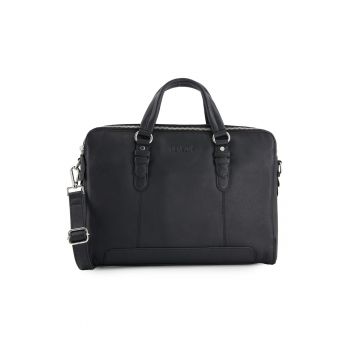 Geanta de mana  din piele naturala - neagra - 9 compartimente - 38x23x13cm