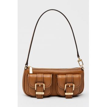 Geanta de piele cu bareta de umar si aspect marmorat Zoe