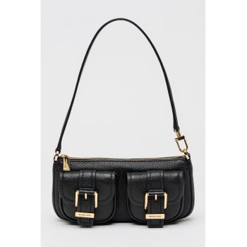 Geanta de piele cu bareta de umar si aspect marmorat Zoe