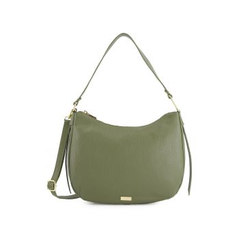 Geanta de umar dama  din piele naturala verde - 23x33x8cm - cu 2 buzunare interioare - curea detasabila max 115cm