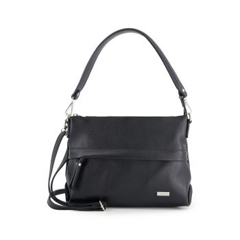 Geanta de umar din piele naturala  neagra - 30x22x8cm - cu 3 buzunare interioare si 2 exterioare - curea detasabila de max. 131cm