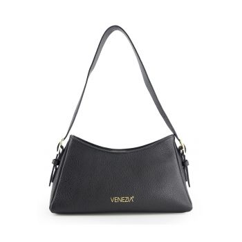 Geanta de umar  din piele naturala - neagra - 32x12x17cm - cu curea detasabila