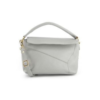 Geanta de umar  gri - piele naturala - 15x24x11cm - cu curea detasabila - detalii aurii