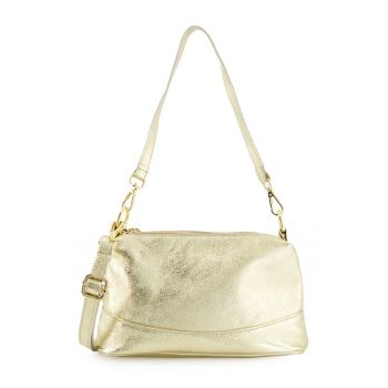Geanta de umar  model Messenger - piele naturala - auriu - 26x10x16cm - cu curea detasabila