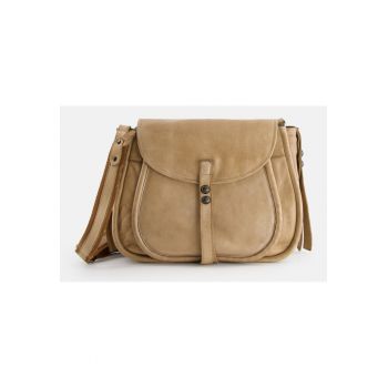 Geanta de umar  model Messenger - piele naturala - bej - 34x24x10cm - 2 buzunare interioare - 2 buzunare exterioare - curea reglabila max 165cm