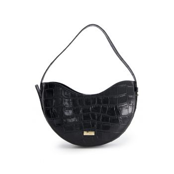 Geanta de umar -  piele naturala lacuita - neagra - 14x25x6cm - lungime maxima curea 91cm