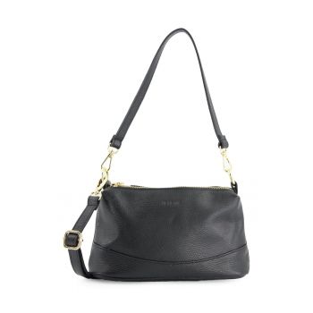 Geanta de umar -  piele naturala - neagra - 16x26x10cm - 3 compartimente - detalii aurii