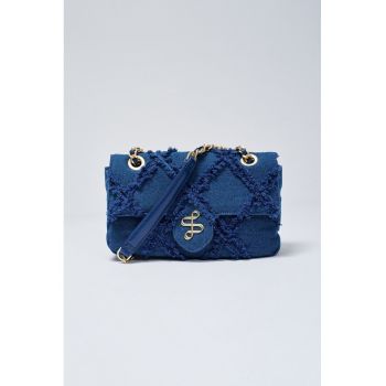 Geanta din denim cu bareta convertibila