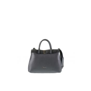 Geanta din piele cu bareta de umar si catarama decorativa Lumina Chic