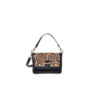 Geanta din piele cu bareta de umar si model animal print