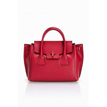 Geanta din piele cu bareta detasabila de umar - Caramiziu