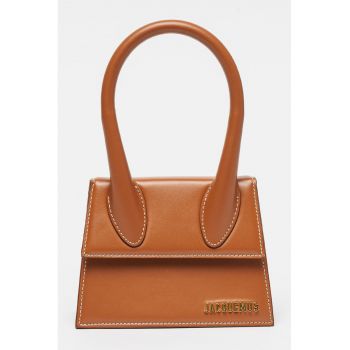 Geanta din piele cu maner si logo metalic