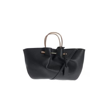 Geanta din piele ecologica neagra cu design rafinat si manere metalice