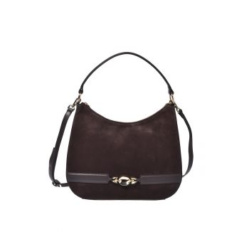 Geanta din piele intoarsa cu bareta de umar si fermoar