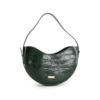Geanta hobo  din piele lacuita verde - 14x25x6cm - cu un compartiment interior - manere max 45cm - curea max 91cm