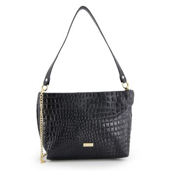 Geanta messenger  din piele intoarsa - neagra - 20x30x11cm - cu lant auriu - curea detasabila 111cm