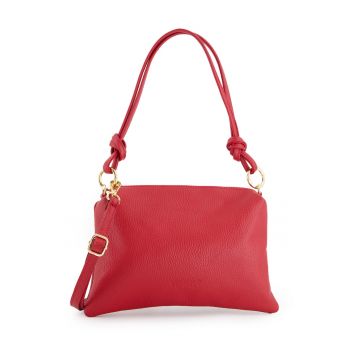 Geanta messenger  piele naturala - rosie - 20x28x4cm - curea detasabila - lungime maxima 128cm