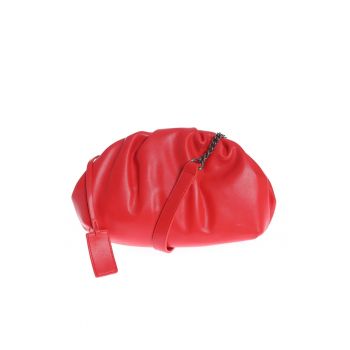 Geanta plic rosie cu design plisat si bareta din lant