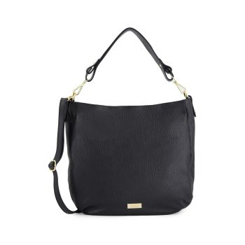 Geanta shopper dama  piele naturala - neagra - 33x34x11cm - cu 3 buzunare interioare - curea detasabila 112cm