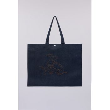 Geanta shopper din denim cu logo