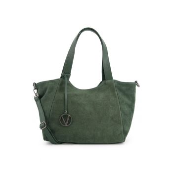 Geanta shopper din piele intoarsa -  verde - 27x42x11cm - cu manere si curea detasabila