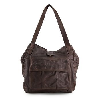 Geanta shopper  din piele naturala - maro - 35x40x11cm - cu 4 buzunare interioare si 2 exterioare