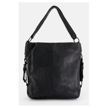 Geanta shopper din piele naturala -  neagra - 36x38x11cm - cu 3 buzunare interioare - manere de 56cm