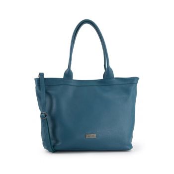 Geanta shopper din piele naturala -  verde - 29x33x14.5cm - cu 3 buzunare interioare - curea detasabila 119cm